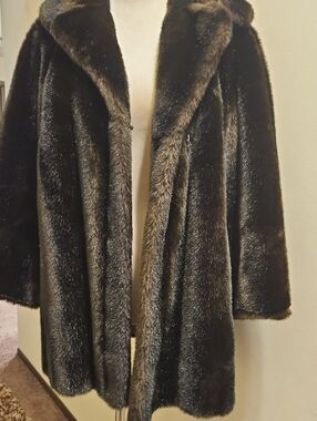 Classic Women's Faux Fur Coat in Dark Brown